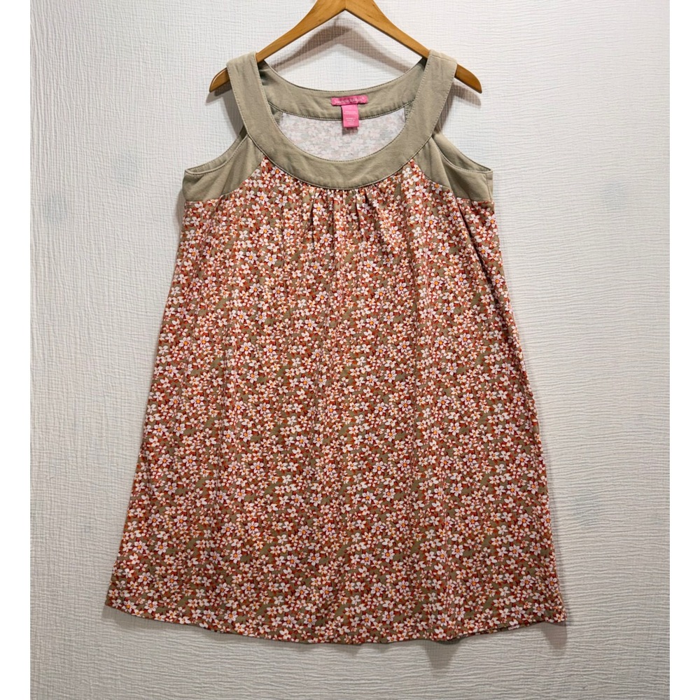 Woman Within‎ Floral Dress Womens Medium Tan Orange Sleeveless Scoop Neck Boho